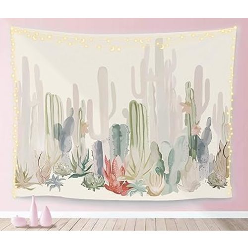 Manicer Cactus Tapestry, Colorful Plant Herbs Botanical Tapestry Wall Hanging Nature Scenery Tapestries Art Print Mural for Bedroom Living Room Dorm Home Décor - 51.2" x 59.1"