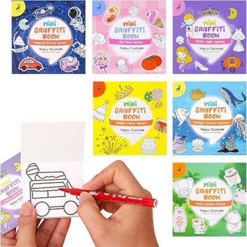 6Pcs Mini Coloring Books, 3x3 Inches Pocket Size Coloring Books for Classroom Activity Travel Stress & Anxiety Relief (300 Pages)