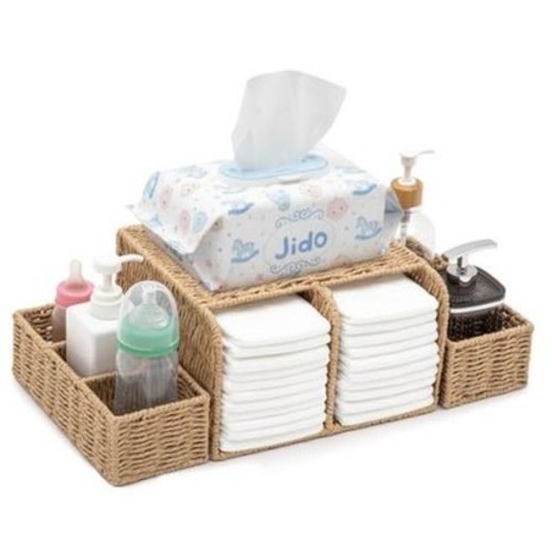 Large Wicker Diaper Caddy Organizer, Detachable Modular Changing Table