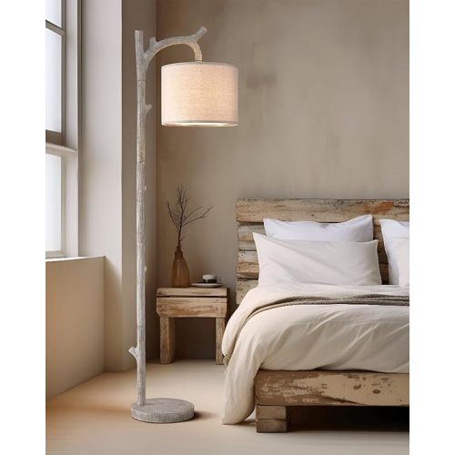 OYEARS Retro Farmhouse Floor Lamp for Living Room with Remote Rustic Standing Lamps Tree Trunk Deco Modern Country Vintage Wood Floor Lamp（Brown,Bulb Included）