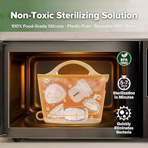Haakaa Silicone Microwave Steamer & Steriliser Bag, 70oz/2000ml Large Capacity Reusable Steaming Bags for Baby Bottles,Breast Pump,Accessories,Pacifiers,Teethers, Great for Home&On The Go,Pinapple/1PC