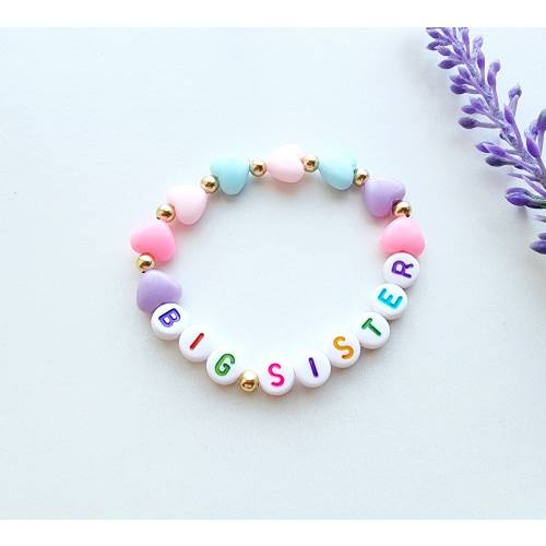 Big sister Heart bracelet-Sister Bracelet-Beaded Name Bracelet for Girls-Gift for Big Sister-Kids Personalized Jewelry