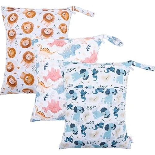 ALVABABY 2pcs Cloth Diaper Wet Dry Bags Waterproof Reusable with Two Zippered Pockets Travel Beach Pool Daycare Soiled Baby Items Yoga Gym Bag for Swimsuits or Wet Clothes 3L-ZM14