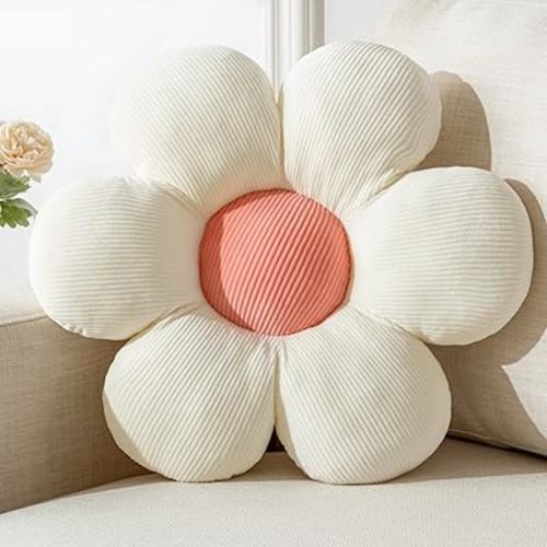 Flower Pillow, White Throw Pillows Cute Daisy Decorative Pillow Cushion Seating Home Decorative for Bed, Sofa, Couch