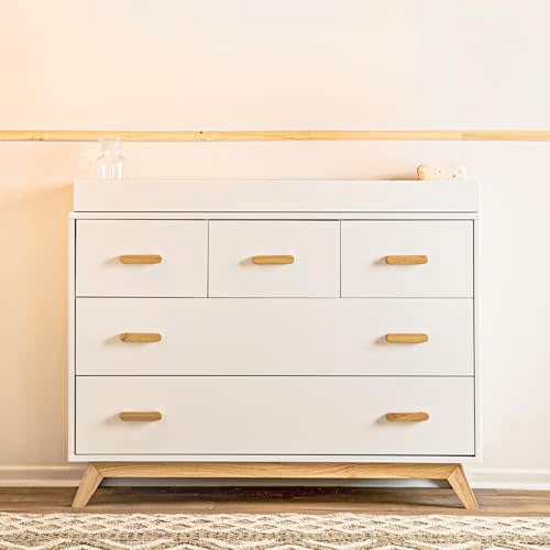 dadada Soho 5-Drawer Dresser for Nursery and Bedroom - Modern Design, Large Storage, Baby-Safe Finish, Soft Close Drawers, Anti-Tip Safety, Sturdy Legs & Solid Wood Handles, 47" Wide (White+Natural)
