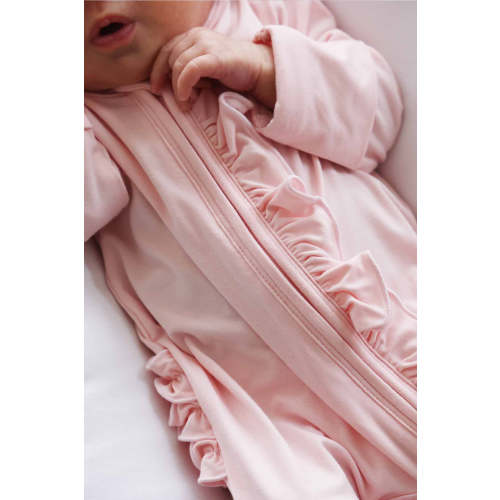Baby Pink Bamboo Ruffle Zipper Footie