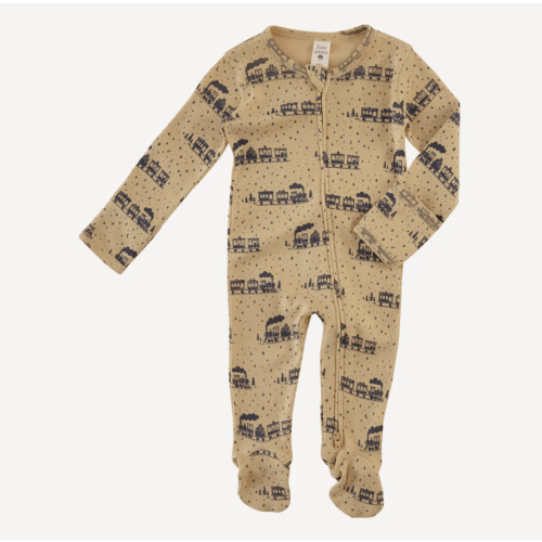 long sleeve two way zipper footie | gift train | organic cotton flat rib