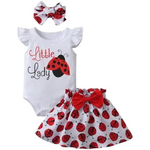 Derouetkia Baby Girl Clothes Summer Ruffle Sleeve Romper Skirt Headband Infant Girls Outfits Sets