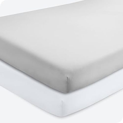 Bare Home 2-Pack Fitted Crib Sheets - Premium 1800 Ultra-Soft Microfiber - Breathable - Baby Sheet - for Boys & Girls - Fits Standard Crib and Toddler Mattresses (Cloud Grey/White)