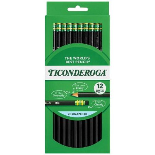 Ticonderoga 12ct Pencil Black: No. 2 Wood Cased, 0.7mm Point, Erasable, School Supplies, Kids, Art & Office Use