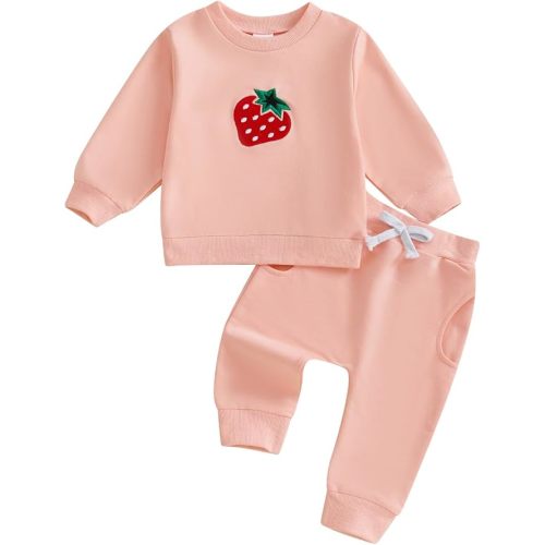Toddler Clothes for Baby Girls Cute Strawberry Long Sleeve Sweatshirt Pants Girls Warm Fall Winter Outfits Set