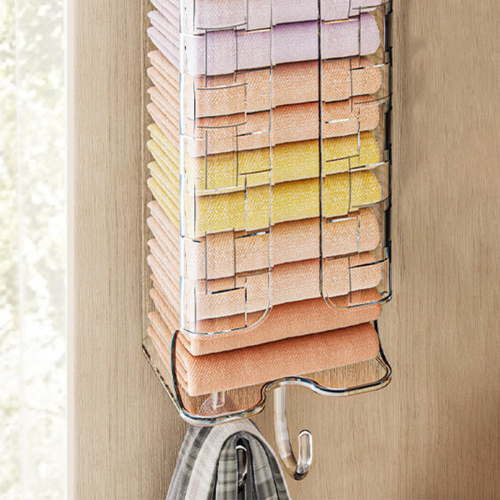 Hovmgk Wall Mounted Towel Organizer, No Punch Extractable Sock & Panty Holder, Clear & Gray Plastic Household Storage, Efficient Bathroom or Laundry Room Organization