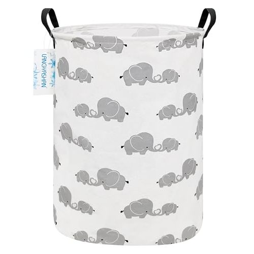 LANGYASHAN Storage Bin, Canvas Fabric Collapsible Organizer Basket for Laundry Hamper,Toy Bins,Gift Baskets, Bedroom, Clothes,Baby Nursery (Full Love Elephant)