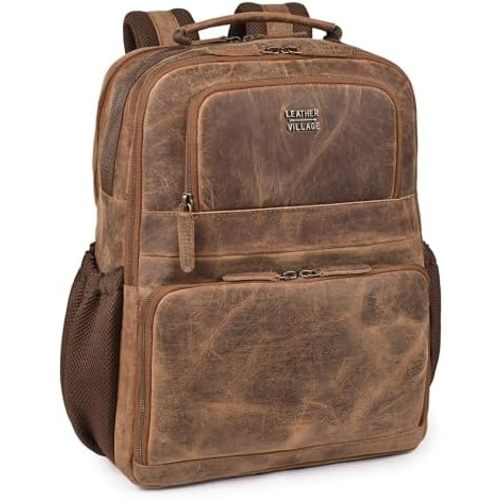 LEATHER VILLAGE Leather Backpack For Men Work, Rustic Brown
