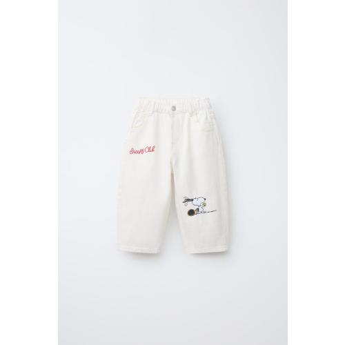 SNOOPY PEANUTS™ EMBROIDERED RELAXED TWILL PANTS - Ecru | ZARA United States