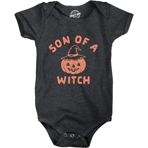 Crazy Dog T-Shirts Son Of A Witch Baby Bodysuit Funny Halloween Jack-o-lantern Infant Jumper