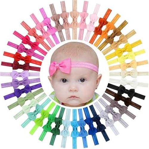 WillingTee 40 Colors Baby Girls Headbands Tiny Bows 2.75" Grosgrain Ribbon Hair Bow Hair Band Hair Accessories for Baby Girls Infants Toddlers Kids Newborns