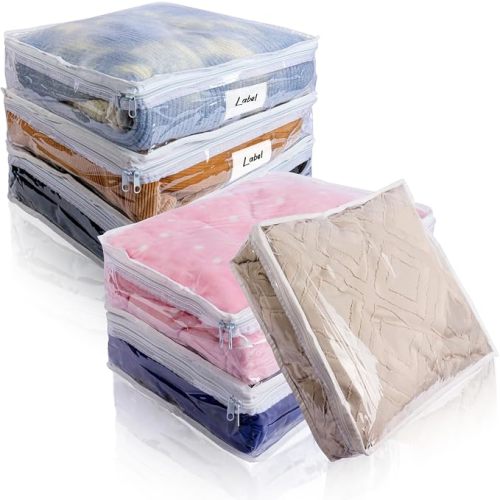 Clear Zippered Plastic Clothes Storage Bags, 6 Pack, White