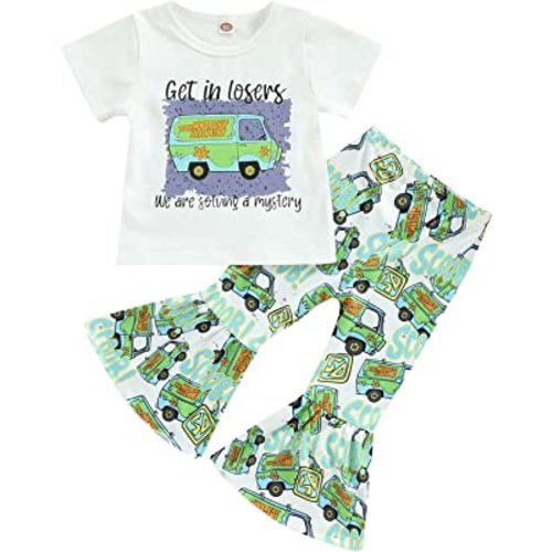 Gueuusu St Patricks Day Baby Girl Outfit Short Sleeve Clover Print Shirt Tops Leopard Flare Pants Infant Bell Bottom Clothes