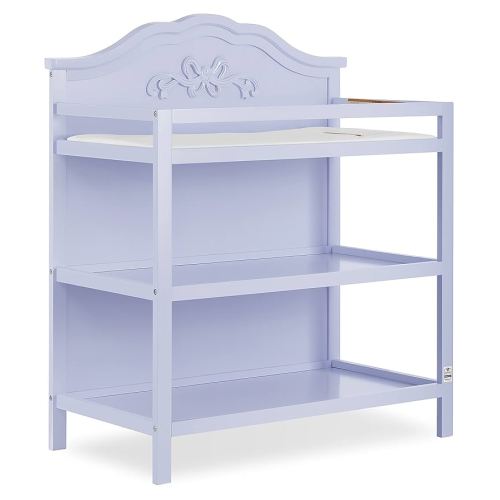 Jasmine Changing Table in Lavender, with Fixed Shelves, 1" Mattress Pad, Safety Strap, Safety Rails, New Zealand Pinewood Baby Changing Table