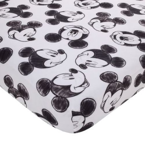 NoJo Disney Mickey Mouse - Charcoal Black and White Smiling Mickey Mouse Nursery Fitted Crib Sheet