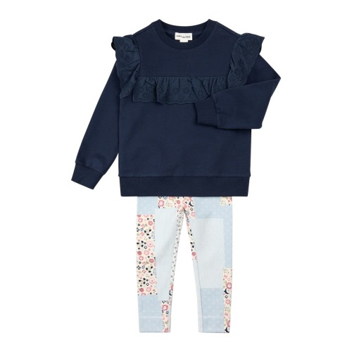 Ruffle Accent Cotton Sweatshirt & Patchwork Print Leggings Set, 6M