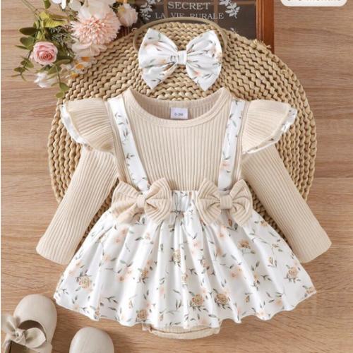 1pc Infant/Toddler Girls Cute Round Neck Long Sleeve Jumpsuit, Thin For Spring/Autumn | SHEIN USA