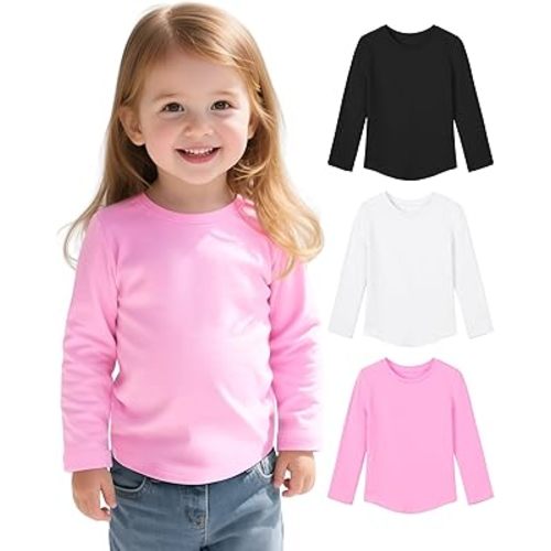 Witwot 3 Pack Toddler Girls Long Sleeve Shirts Soft Cotton Tees Baby Girl Crewneck Basic T-Shirts Tops for 18M-5T