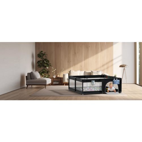 LUTIKIANG Extra Large 79" x 71" Baby Playpen with Mat, Baby Gate Play Yard, Portable Toddler Playpen, Large Play Pen for Babies, Mat Included, Play Area for Babies and Toddlers (Black) - 79" x 71" with XPE Mat