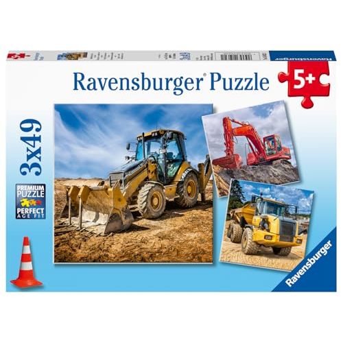 Ravensburger Diggers at Work Puzzle Set | 3x49 Piece Jigsaw Puzzles for Kids | Screen-Free Activity | Boosts Concentration and Focus | Great Gift