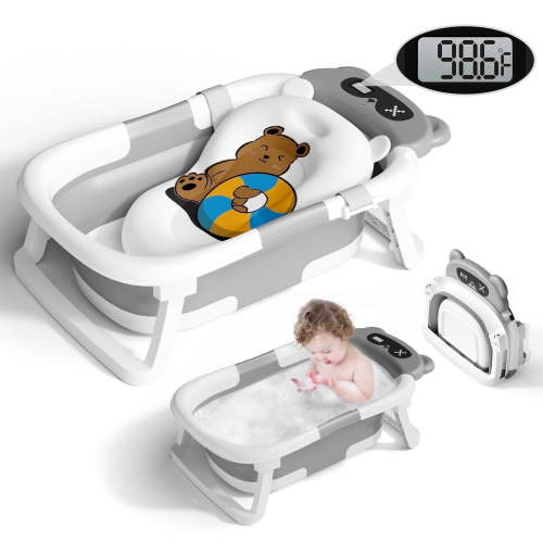 COOSEYA, Baby Bathtub, Collapsible, with Thermometer and Cushion