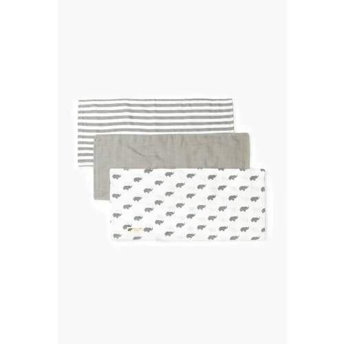 Monica + Andy GOTS Organic Cotton 3-Pack Muslin Burp Cloths - Grey