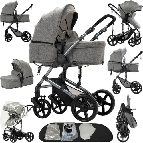 2 in 1 Baby Stroller, Convertible Reversible Infant Stroller with One-Click Folding, Newborn Toddler Travel Stroller Standard Carriage Pram (2US588-GREY)