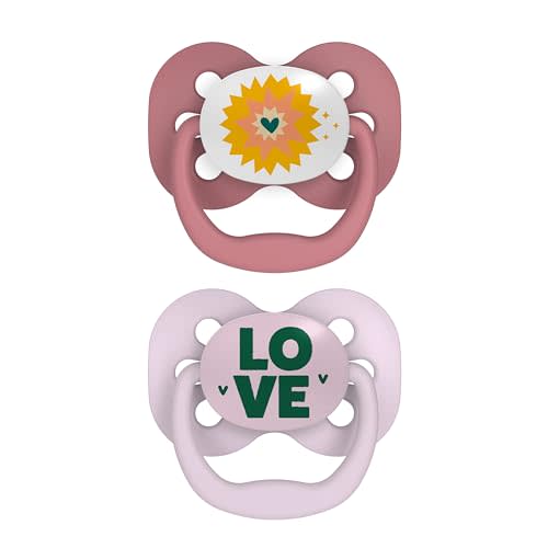 Dr. Brown's Advantage Baby Pacifier, Fully Symmetrical Soother with Soft Silicone Bulb, Lavender Love, 0-6m, BPA Free, 2 Pack