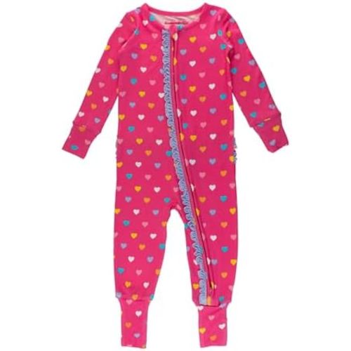 RuffleButts SoftSnooze™ Viscose from Bamboo Baby Girls Ruffle One Piece Convertible Pajamas