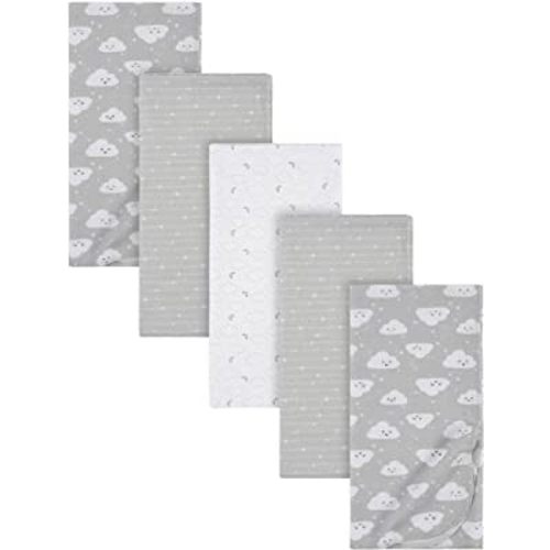 Gerber Boys and Girls Newborn Infant Baby Toddler Nursery 100% Cotton Flannel Receiving Swaddle Blanket, Clouds Grey, 5-Pack