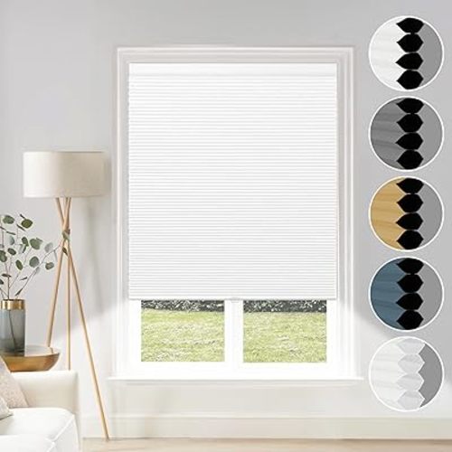 Blackout Shades Cordless Blinds Cellular Fabric Blinds Honeycomb Door Window Shades 29x64, White-White