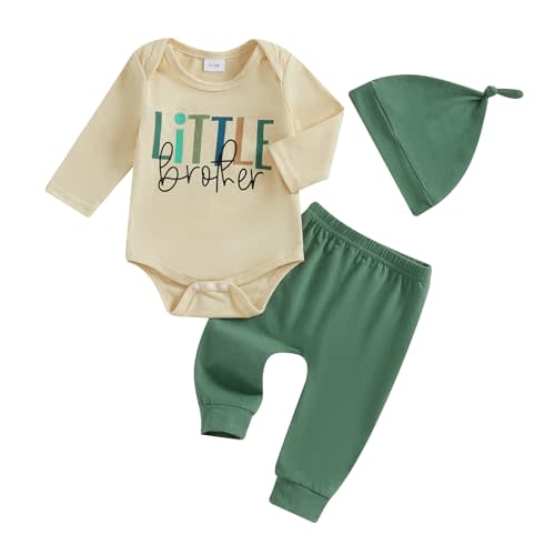 Baby Boy Outfit Newborn Little Brother 3 6 9 12 18M Romper Infant Letter Print Onesie+ Pants+Hat 3PCS Clothes