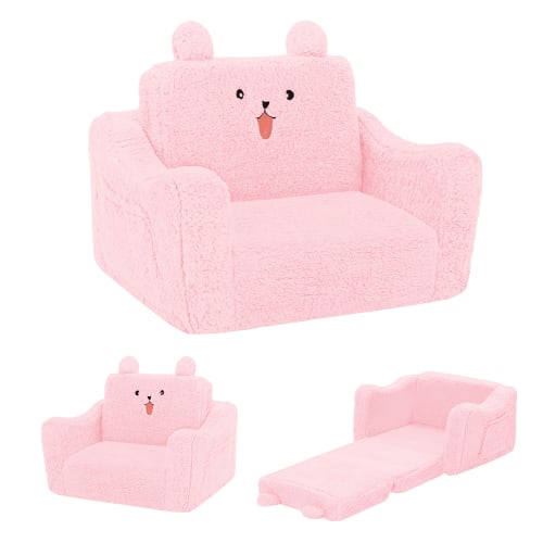 AILEEKISS Toddler Sofa Chair, 2-in-1 Foldable Baby Couch Flip Open Sofa Bed for Playroom, Pink