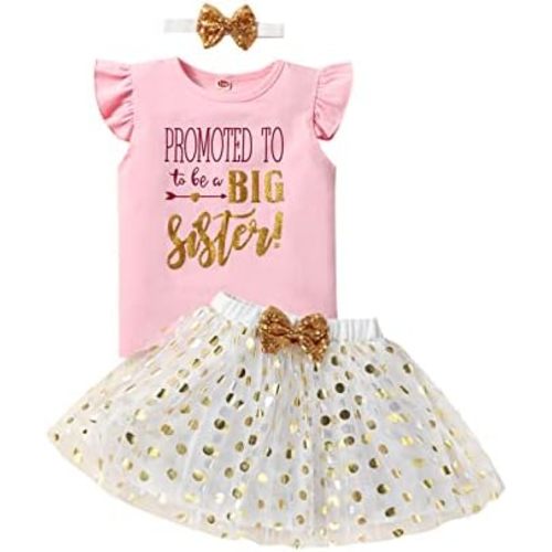 Toddler Kids Baby Girls Girls Big Sister Outfits Long Sleeve T-Shirt Tank Top Dot Mesh Tutu 2PCS kirt Set
