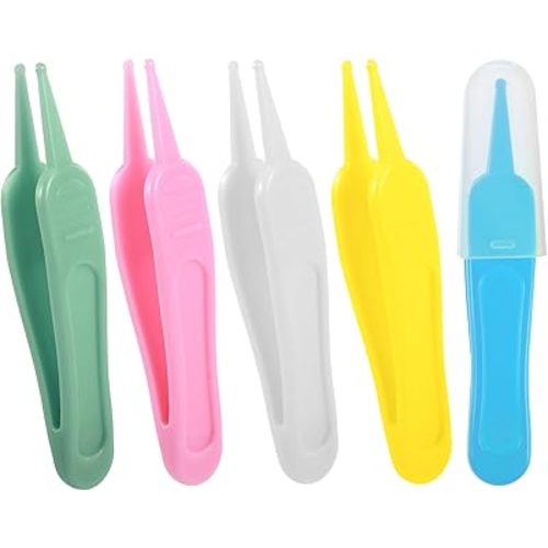5 Pcs Nose Cleaning Tweezers, 5 Colors Baby Nose Picker with Round Plastic Head for Babys Care Comfortable Effective Noses Picker Tool Baby for Cleaning Ear Canals Nasal Umbilical Dirt