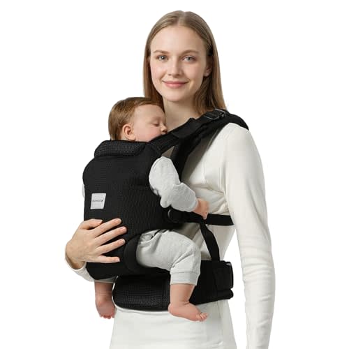 MISSWISDOM Baby Carrier Newborn to Toddler, Easy Adjustable Toddler Carrier for 7-30lbs, Baby Holder Wrap Carrier, Breathable Mesh Fabric Infant Kangaroo Hip Carriers with Lumbar Support, Black