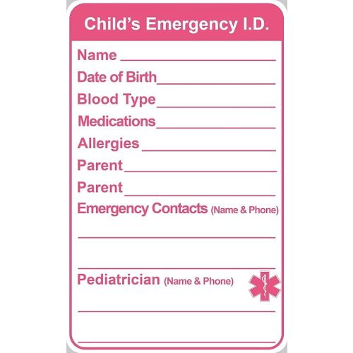 2.5x4 inch 10PCS Pink Infant In Case of Emergency Child Emergency Contact Car Seat Safety Alert Attachment Tag Stickers Child Emergency Sticker ICE Labels