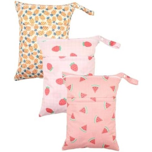 Wet Dry Bag Reusable Waterproof Swimming Bag Travel Beach Pool Yoga Gym Bag for Baby Cloth Diaper Swimsuits Wet Clothes Two Zipper Pockets 3 Pack 3L26