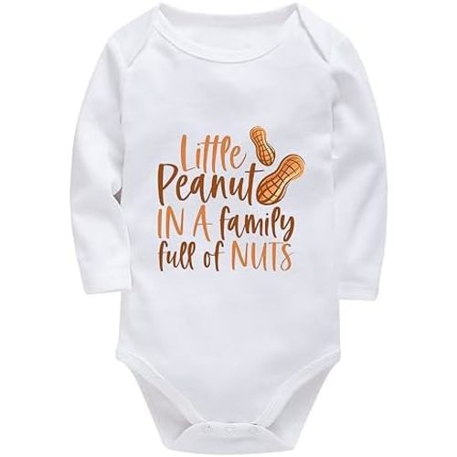 WOOYONGING Little Peanut In A Family Full Of Nuts Outfit for Baby Girl Long Sleeve Coming Home Outfit for Baby Boy White Boy