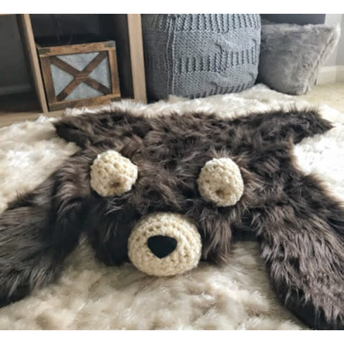 Bear rug blanket, Small Brown Grizzly Bear rug, bear plush, woodland Nursery decor, woodland animals, No Bow