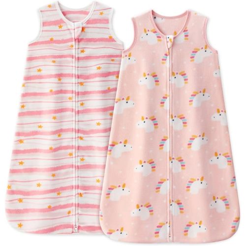 Fleece Baby Sleep Sack 0-6 Months 1.0 Tog Baby Wearable Blanket Microfleece Sleeping Sack with 2-Way Zipper for Newborn Infant Pink & White Unicorn