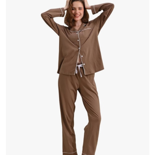 100% Cotton Pajamas for Women Set 2 Piece Soft Long Sleeve PJs Button Down with Breathable Loungewear XS-XXL