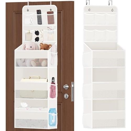 SpaceHacks 5-Tier Over the Door Organizer with Mesh Pockets (Beige)