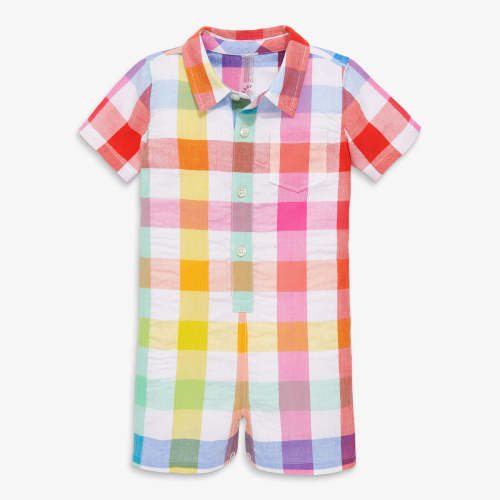 Clearance baby button down shortie in rainbow gingham | Primary.com